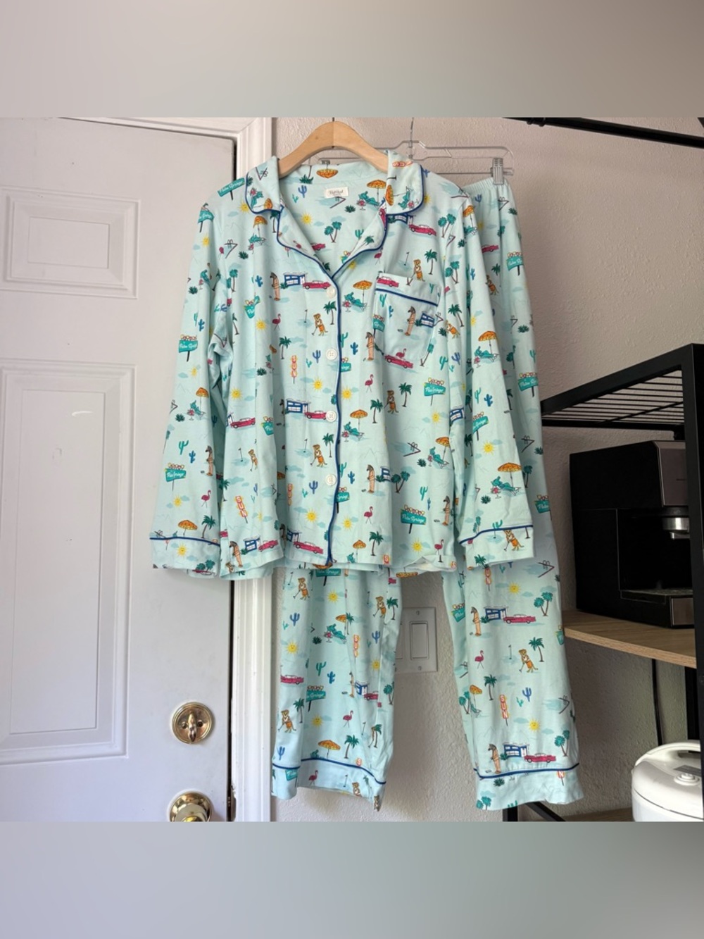 BEDHEAD PAJAMAS blue organic cotton Palm Springs sleep shirt pants set